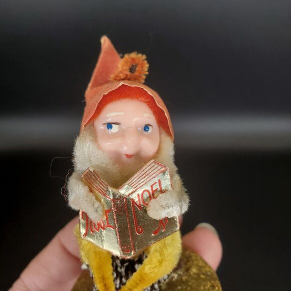 Vintage Pinecone Elf Singing Noel Ornament 1950s Christmas Decor - Picture 7 of 7